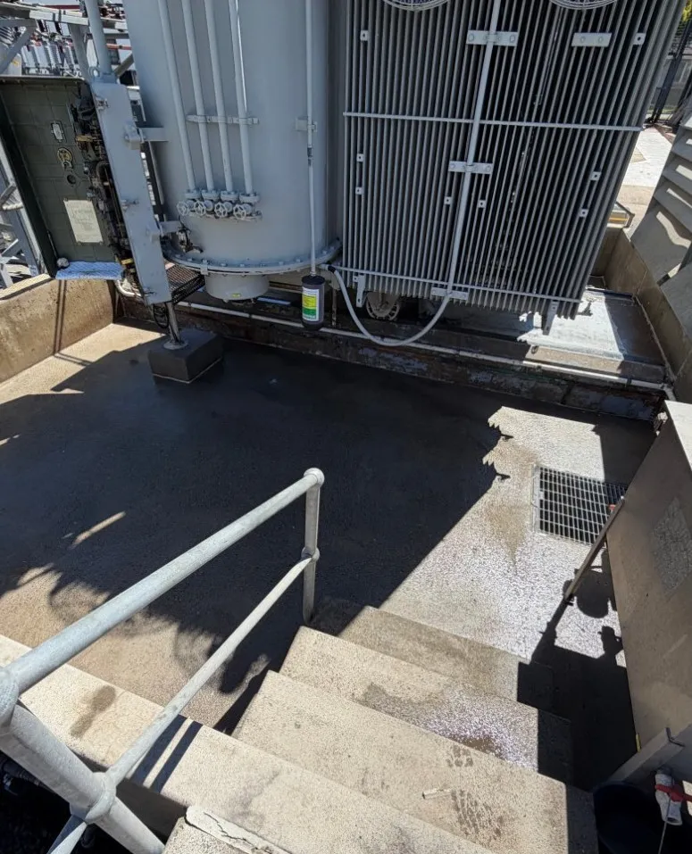 The same transformer bund floor after decontamination, with residue removed.